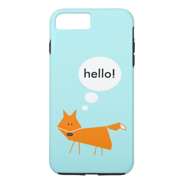 Cute cartoon fox on blue background saying hello Case-Mate iPhone case (Back)