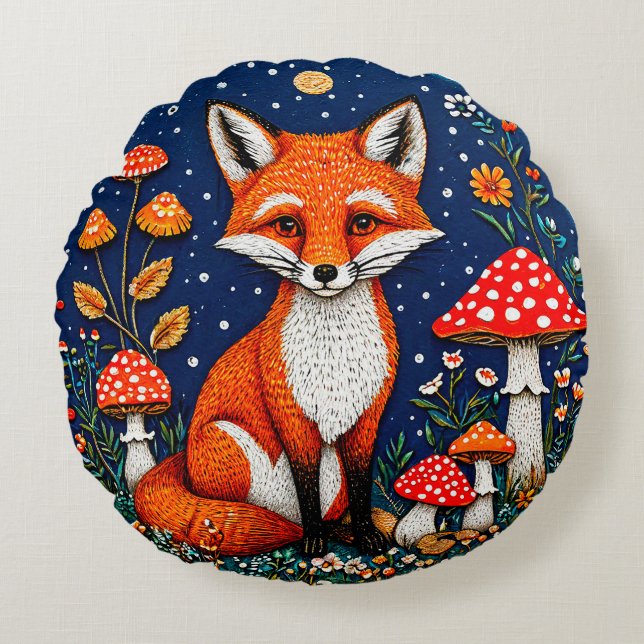 Cute cartoon fox round pillow (Front)