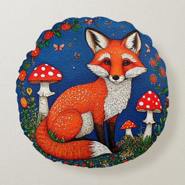 Cute cartoon fox round pillow (Front)