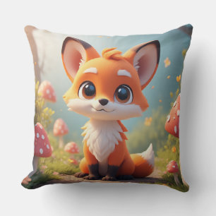 Cute Cartoon Fox Sitting On Forest Path Throw Pillow