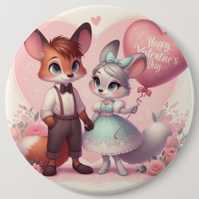 Cute cartoon foxes Valentine's day Button (Front)