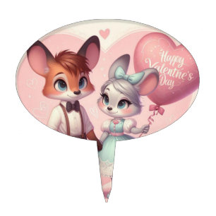 Cute cartoon foxes Valentine's day Cake Topper