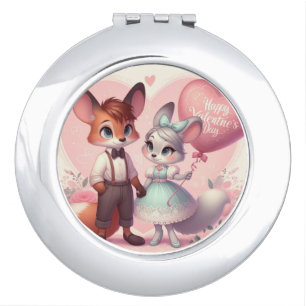 Cute cartoon foxes Valentine's day Compact Mirror