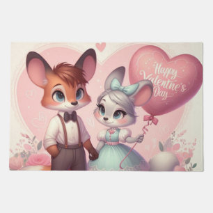Cute cartoon foxes Valentine's day Doormat