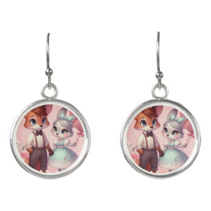 Cute cartoon foxes Valentine's day Earrings