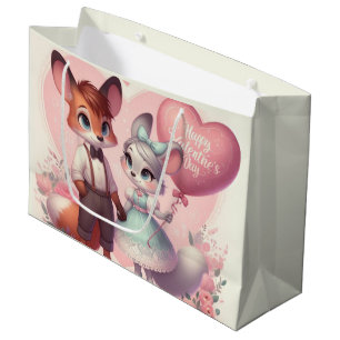 Cute cartoon foxes Valentine's day Large Gift Bag