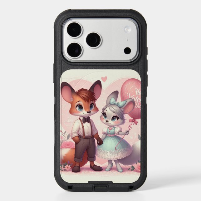 Cute cartoon foxes Valentine's day Otterbox iPhone Case (Back)