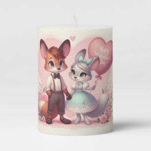 Cute cartoon foxes Valentine's day Pillar Candle