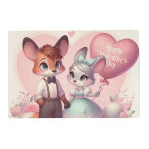 Cute cartoon foxes Valentine's day Placemat