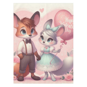 Cute cartoon foxes Valentine's day Tablecloth