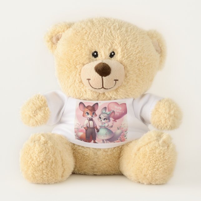 Cute cartoon foxes Valentine's day Teddy Bear (Front)