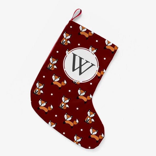 Cute Cartoon Foxes White Polka Dots Personalized Small Christmas Stocking (Front (Hanging))