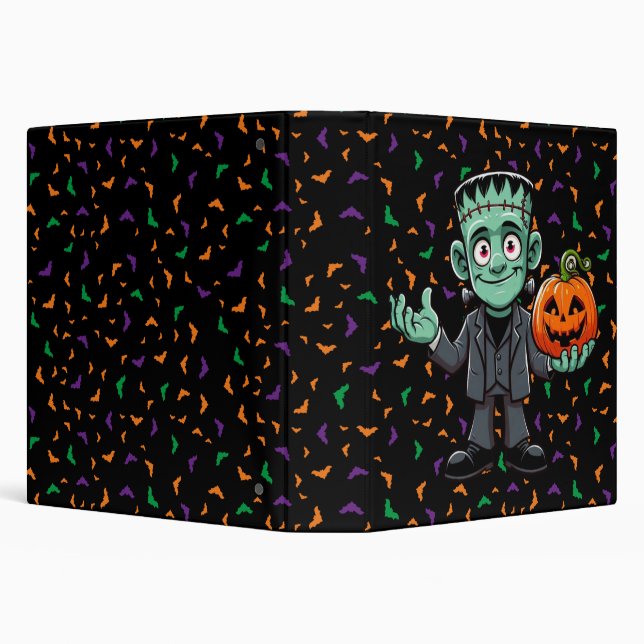 Cute, cartoon Frankenstein's monster 3 Ring Binder (Background)
