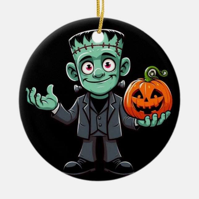 Cute, cartoon Frankenstein's monster Ceramic Ornament (Front)