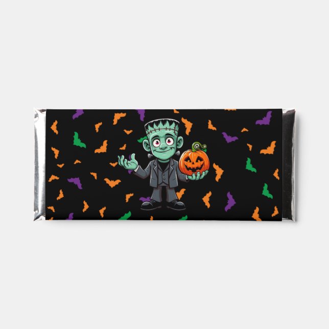 Cute, cartoon Frankenstein's monster Hershey Bar Favors (Front)