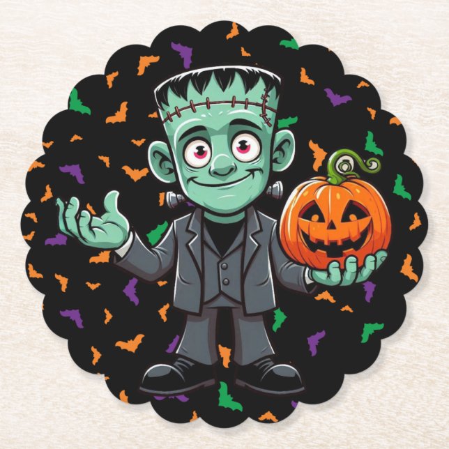 Cute, cartoon Frankenstein's monster Paper Coaster (Front)