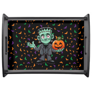 Cute, cartoon Frankenstein's monster Serving Tray