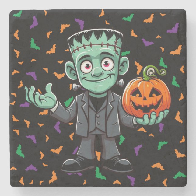 Cute, cartoon Frankenstein's monster Stone Coaster (Front)