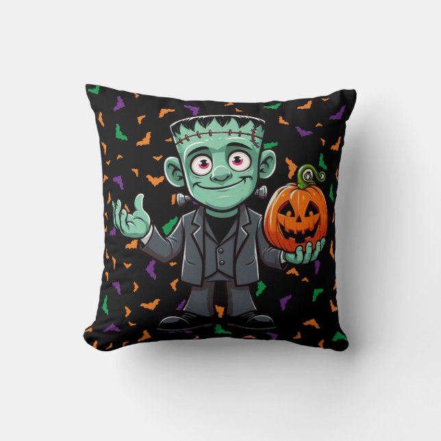 Cute, cartoon Frankenstein's monster Throw Pillow (Front)