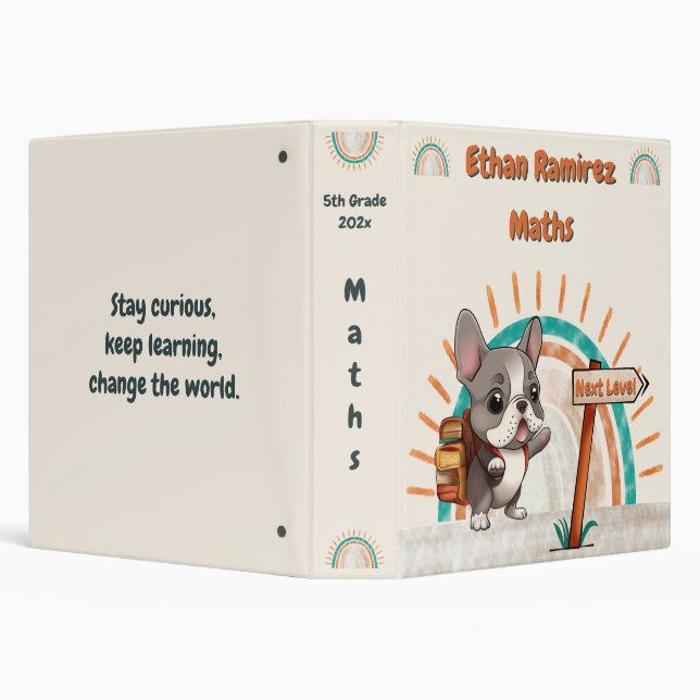 Cute Cartoon French Bulldog Back to School 3 Ring Binder (Background)