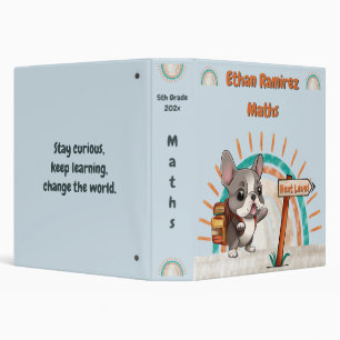 Cute Cartoon French Bulldog Back to School rainbow 3 Ring Binder