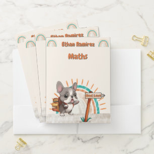 Cute Cartoon French Bulldog Back to School rainbow Pocket Folder
