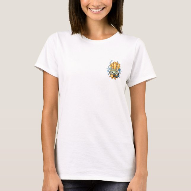 Cute Cartoon French Fries Snorkeling Underwater T-Shirt (Front)