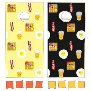 Cute Cartoon Fried Egg, Bacon and Waffles Cornhole Set