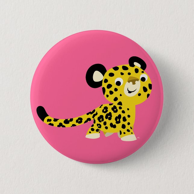 Cute Cartoon Friendly Leopard Button Badge (Front)