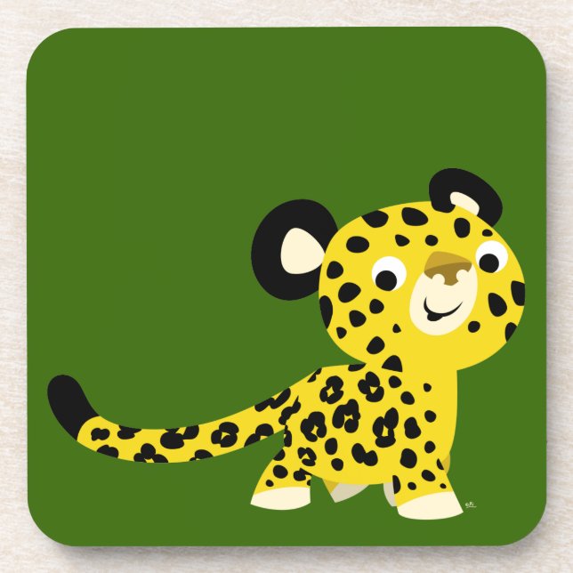 Cute Cartoon Friendly Leopard Set of Coasters (Front)