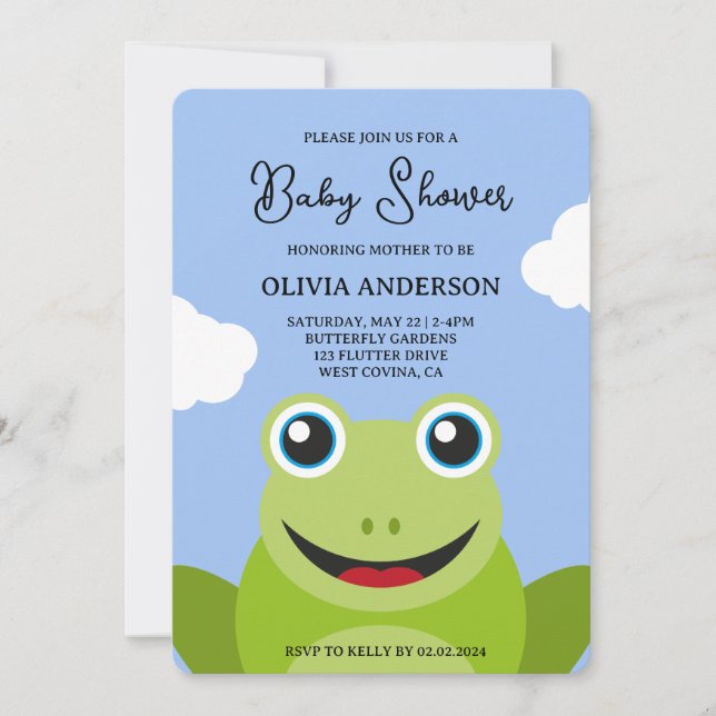 Cute Cartoon Frog Baby Shower  Invitation (Front)