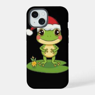 Cute Cartoon Frog Character Wearing a Santa Hat on iPhone 15 Case