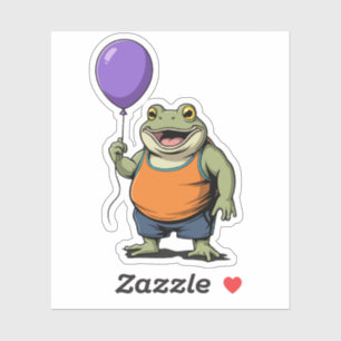 Cute Cartoon Frog Holding Purple Balloon Sticker