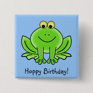 Cute Cartoon Frog Hoppy Birthday Funny Greeting Pinback Button