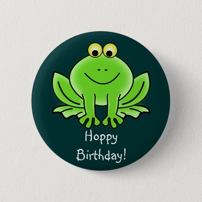 Cute Cartoon Frog Hoppy Birthday Funny Greeting Pinback Button (Front)