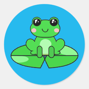 Sweet Kawaii Frog on Lily Pad Sticker, Cute Frog