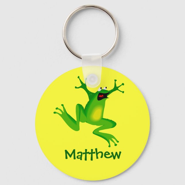 Cute Cartoon Frog Personalized Name Gift Keychain (Front)