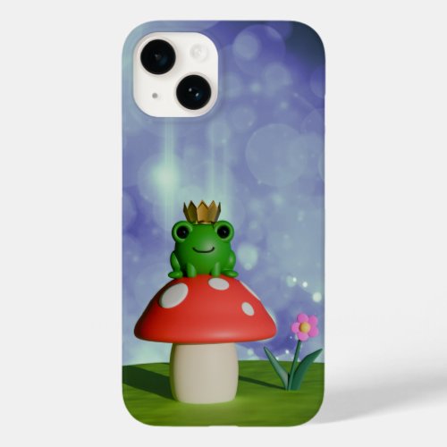 Cute Cartoon Frog Wearing a Crown on a Mushroom Case_Mate iPhone 14 Case