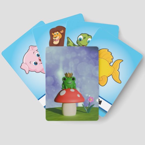 Cute Cartoon Frog Wearing a Crown on a Mushroom Matching Game Cards