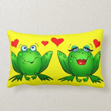 Cute Cartoon Frogs Hearts Bright Cheerful Colorful Lumbar Pillow