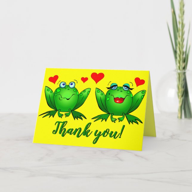 Cute Cartoon Frogs Hearts Cheerful Colorful Card (Front)