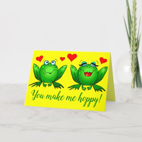 Cute Cartoon Frogs Hearts Cheerful Colorful Card