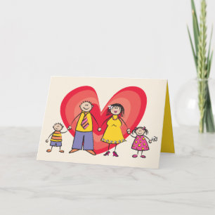 Cute Cartoon Fun Happy Family Love Heart Valentine Holiday Card