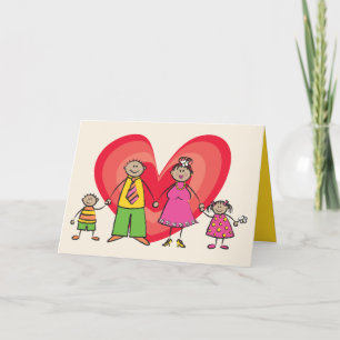Cute Cartoon Fun Happy Family Love Heart Valentine Holiday Card