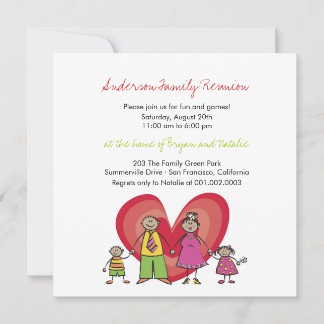 Cute Cartoon Fun Happy Family Reunion Party Invite (Front)