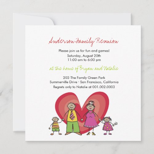 Cute Cartoon Fun Happy Family Reunion Party Invite