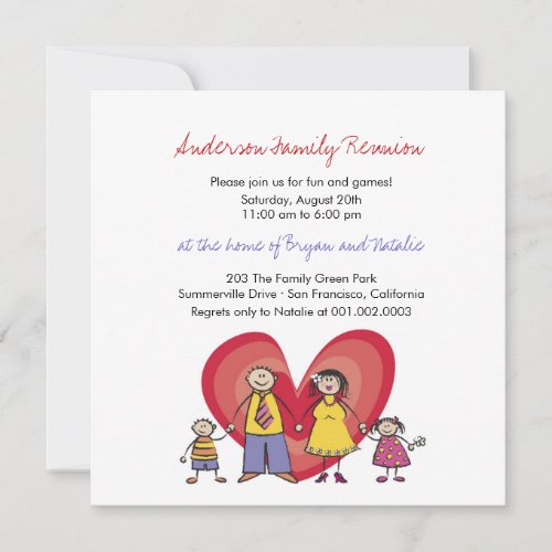 Cute Cartoon Fun Happy Family Reunion Party Invite