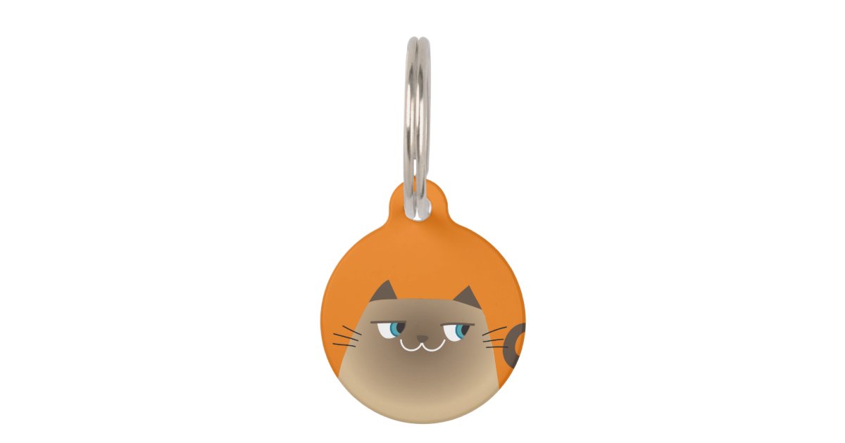 Cute Cartoon Funny Face Siamese Cat Pet Id Tag Zazzle Com