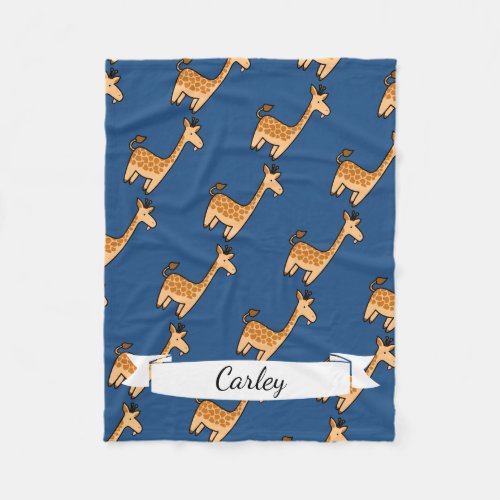 Cute Cartoon Funny Giraffe  Name in Script Fleece Blanket