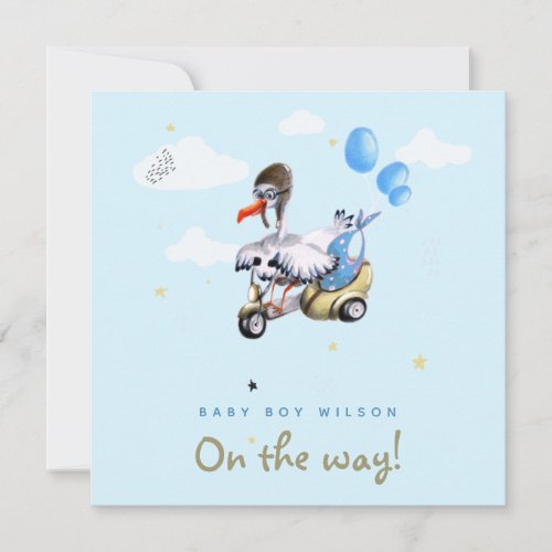 Cute Cartoon Funny Stork Scooter Boy Pregnancy Announcement